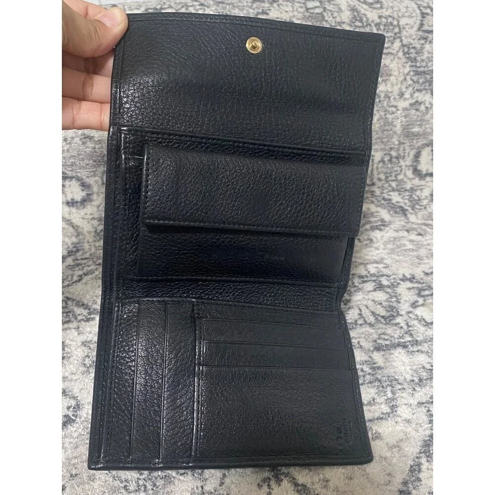 Gucci Black Leather French Trifold Wallet